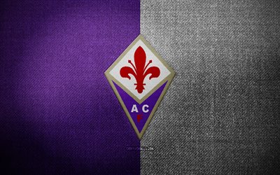 ACF Fiorentina badge, 4k, violet white fabric background, Serie A, ACF Fiorentina logo, ACF Fiorentina emblem, sports logo, italian football club, ACF Fiorentina, soccer, football, Fiorentina FC