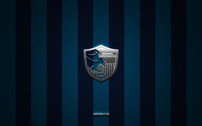 Erzurumspor logo, turkish football clubs, TFF First League, blue carbon background, 1 Lig, Erzurumspor emblem, football, Erzurumspor silver metal logo, BB Erzurumspor, soccer, Erzurumspor FC