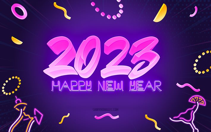 2023 سنة جديدة سعيدة, 4k, 2023 خلفية الحزب, 2023 مفاهيم, 2023 بطاقة تهنئة, عام جديد سعيد 2023, فن إبداعي, 2023 رأس السنة الجديدة