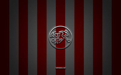 logo der schweizer fußballnationalmannschaft, uefa, europa, rot-weißer karbonhintergrund, emblem der schweizer fußballnationalmannschaft, fußball, schweizer fußballnationalmannschaft, schweiz