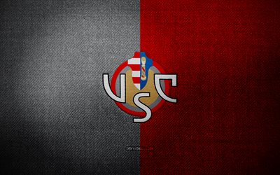 US Cremonese badge, 4k, gray red fabric background, Serie A, US Cremonese logo, US Cremonese emblem, sports logo, italian football club, US Cremonese, soccer, football, Cremonese FC