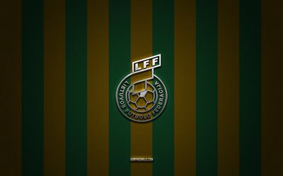 litvanya milli futbol takımı logosu, uefa, avrupa, yeşil sarı karbon arka plan, litvanya milli futbol takımı amblemi, futbol, litvanya milli futbol takımı, litvanya