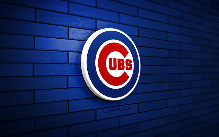 chicago cubs logotipo 3d, 4k, azul brickwall, mlb, beisebol, chicago cubs logotipo, time de beisebol americano, logotipo esportivo, chicago cubs