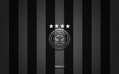 alemanha time nacional de futebol logotipo, uefa, europa, preto branco carbono de fundo, alemanha time nacional de futebol emblema, futebol, alemanha time nacional de futebol, alemanha