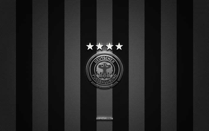 logotipo del equipo nacional de fútbol de alemania, uefa, europa, fondo de carbono blanco negro, emblema del equipo nacional de fútbol de alemania, fútbol, equipo nacional de fútbol de alemania, alemania