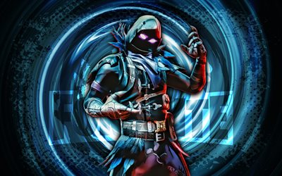 4k, raven, fortnite, sfondo a spirale blu grunge, fortnite raven skin, raven fortnite personaggio, raven fortnite, personaggi fortnite, grunge art, raven skin