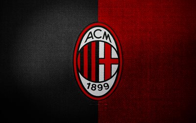 AC Milan badge, 4k, red black fabric background, Serie A, AC Milan logo, AC Milan emblem, sports logo, AC Milan flag, italian football club, AC Milan, soccer, football, Milan FC