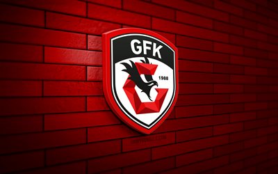 gaziantep 3d-logo, 4k, rote ziegelwand, super lig, fußball, türkischer fußballverein, gaziantep-logo, gaziantep-emblem, gaziantep fk, sportlogo, gaziantep fc