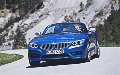 4k, BMW Z4 sDrive35is Roadster, highway, 2015 cars, E89, UK-spec, Blue BMW Z4, 2015 BMW Z4, german cars, BMW