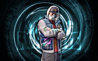 4k, تاجور, فورتنايت, grunge أزرق، دوامة، الخلفية, تاجور سكين, شخصية تاجور فورتنايت, تاجور فورتنايت, شخصيات fortnite, فن الجرونج