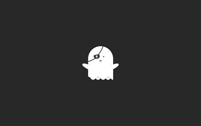 cartoon ghost, 4k, horror, gray backgrounds, cartoon characters, ghost, horror concepts, ghost minimalism