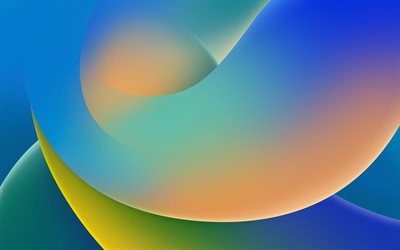 fondo abstracto azul verde 3d, ipados 16, papel tapiz de stock, fondo espiral abstracto, abstracción 3d colorida, fondo de ondas 3d, ondas abstractas