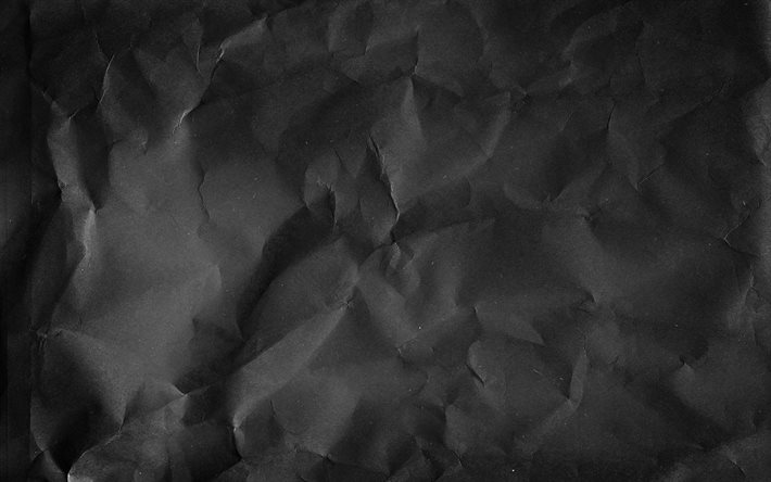 black crumpled paper, 4k, grunge backgrounds, crumpled paper textures, black paper backgrounds