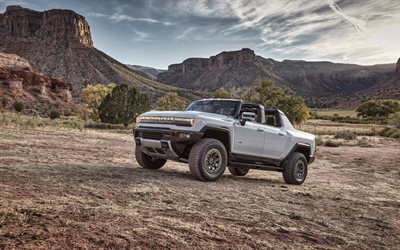 2022, gmc hummer ev, suv, 4k, dış cephe, önden görünüm, elektrikli gmc hummer, beyaz gmc hummer, amerikan arabaları, gmc