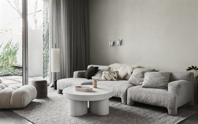 sala de estar, design de interiores elegante, paredes cinzas, sala de estar cinza, ideia para a sala de estar, diva cinza na sala de estar, design de interiores moderno