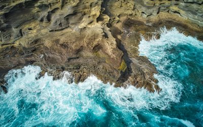 coast, aerial view, ocean, rocks, waves, storm, sea, water concepts, view from above