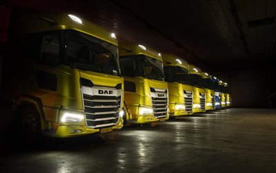 daf xg, 차고, 2022 트럭, 헤드라이트, lkw, 화물 운송, 노란색 트럭, daf xg 530ft, 트럭 운송 개념, 2022 daf xg, 트럭, daf, daf와 사진
