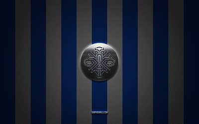 logo der isländischen fußballnationalmannschaft, uefa, europa, blau-weißer karbonhintergrund, emblem der isländischen fußballnationalmannschaft, fußball, isländische fußballnationalmannschaft, island