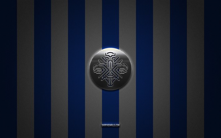 logo der isländischen fußballnationalmannschaft, uefa, europa, blau-weißer karbonhintergrund, emblem der isländischen fußballnationalmannschaft, fußball, isländische fußballnationalmannschaft, island
