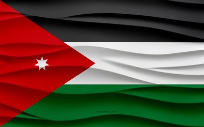 4k, bandiera della giordania, onde 3d intonaco sfondo, trama delle onde 3d, simboli nazionali della giordania, giorno della giordania, paesi asiatici, bandiera della giordania 3d, giordania, asia
