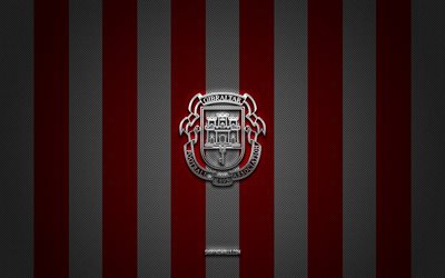 logo der fußballnationalmannschaft von gibraltar, uefa, europa, rot-weißer kohlenstoffhintergrund, emblem der fußballnationalmannschaft von gibraltar, fußball, fußballnationalmannschaft von gibraltar, gibraltar