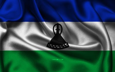 bandiera del lesotho, 4k, paesi africani, bandiere di raso, giorno del lesotho, bandiere di raso ondulate, simboli nazionali del lesotho, africa, lesotho