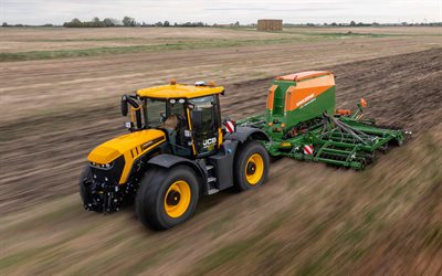 jcb fastrac 4220 icon, champ de labour, tracteurs 2022, machines agricoles, tracteur jaune, tracteur sur le terrain, concepts agricoles, jcb