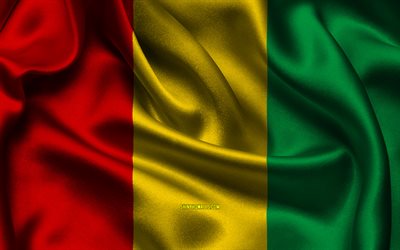 drapeau de la guinée, 4k, les pays africains, les drapeaux de satin, le drapeau de la guinée, le jour de la guinée, les drapeaux ondulés de satin, le drapeau guinéen, les symboles nationaux guinéens, l afrique, la guinée