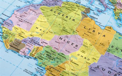 map of Africa, 4k, countries of Africa, political map of Africa, continent, Africa, Algiers map, Libya map, Nigeria map, Mali map, Mauritania map
