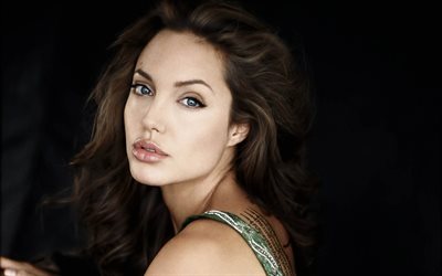 4k, Angelina Jolie, american actress, photoshoot, green dress, portrait, beautiful eyes, Angelina Jolie Voight, world star