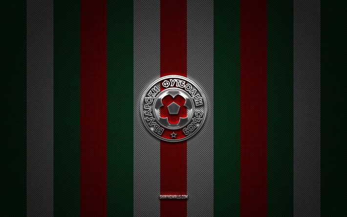 logo der bulgarischen fußballnationalmannschaft, uefa, europa, rot-weiß-grüner karbonhintergrund, emblem der bulgarischen fußballnationalmannschaft, fußball, bulgarische fußballnationalmannschaft, bulgarien