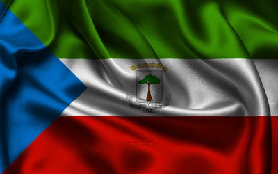 Equatorial Guinea flag, 4K, African countries, satin flags, flag of Equatorial Guinea, Day of Equatorial Guinea, wavy satin flags, Equatorial Guinea national symbols, Africa, Equatorial Guinea