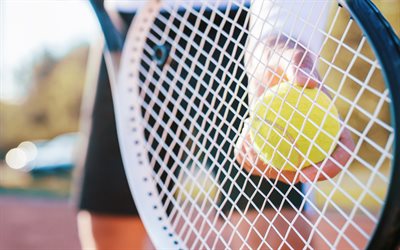 raqueta de tenis, 4k, juego de tenis, entrenamiento de tenis, cancha de tenis, conceptos de tenis, tenista con raqueta