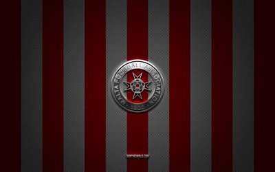 malta logotipo da equipe nacional de futebol, uefa, europa, vermelho branco de carbono de fundo, malta time nacional de futebol emblema, futebol, malta equipa nacional de futebol, malta