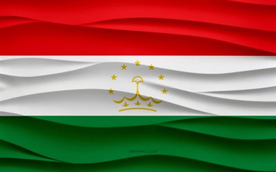 4k, flagge tadschikistans, 3d-wellen-gipshintergrund, tadschikistan-flagge, 3d-wellen-textur, tadschikistan-nationalsymbole, tag tadschikistans, asiatische länder, 3d-tadschikistan-flagge, tadschikistan, asien