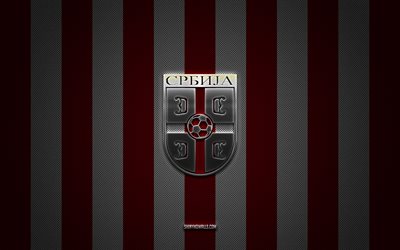 logo der serbischen fußballnationalmannschaft, uefa, europa, rot-weißer karbonhintergrund, emblem der serbischen fußballnationalmannschaft, fußball, serbische fußballnationalmannschaft, serbien