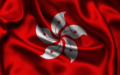 Hong Kong flag, 4K, Asian countries, satin flags, flag of Hong Kong, Day of Hong Kong, wavy satin flags, Hong Kong national symbols, Asia, Hong Kong