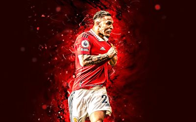 Antony, 4k, red abstract background, Manchester United FC, red neon lights, Premier League, brazilian footballers, Antony 4K, soccer, football, Antony Manchester United, Man United