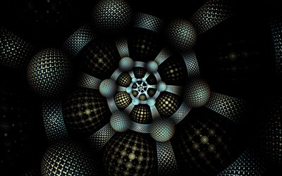 brun fractales milieux, 4k, sphères 3d, art abstrait, créatif, boules 3d, art fractal, arrière-plans abstraits, vortex, motif chaotique abstrait, motif floral fractal, fractales