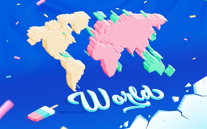 3d mapa do mundo, fundo azul, conceitos do mundo, conceitos de mapa do mundo, mapa do mundo de fundo, mapa do mundo