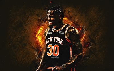 Julius Randle, New York Knicks, orange stone background, NBA, American basketball player, basketball, National Basketball Association, USA