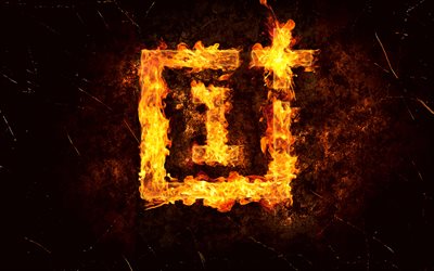 logotipo de oneplus, logotipo de fuego, emblema de oneplus, fuego, llama, oneplus, teléfonos inteligentes, textura de piedra, logotipo de llama de oneplus