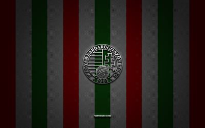 logo der ungarischen fußballnationalmannschaft, uefa, europa, rot-weiß-grüner karbonhintergrund, emblem der ungarischen fußballnationalmannschaft, fußball, ungarische fußballnationalmannschaft, ungarn