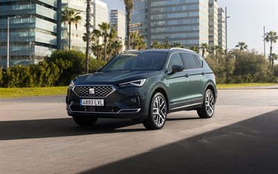 seat tarraco xperience ehybrid, 4k, route, 2022 voitures, multisegments, gris seat tarraco, 2022 seat tarraco, seat