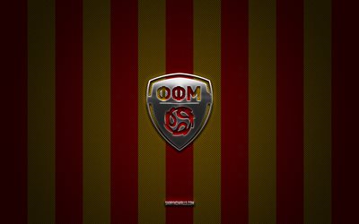 North Macedonia national football team logo, UEFA, Europe, red yellow carbon background, North Macedonia national football team emblem, football, North Macedonia national football team, North Macedonia