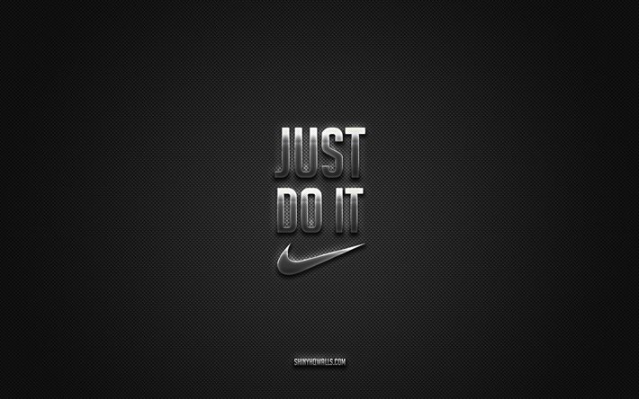Just Do It, Nike, black carbon texture, motivation quotes, sports quotes, inspiration, Nike slogan, Just Do It art, Nike logo
