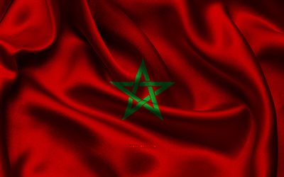 Morocco flag, 4K, African countries, satin flags, flag of Morocco, Day of Morocco, wavy satin flags, Moroccan flag, Moroccan national symbols, Africa, Morocco