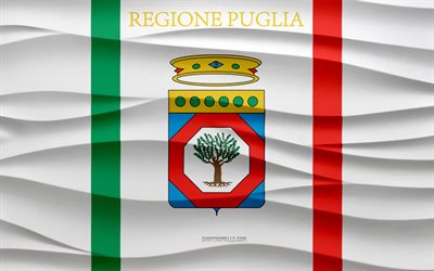 4k, bandera de apulia, fondo de yeso de ondas 3d, textura de ondas 3d, símbolos nacionales italianos, día de apulia, regiones de italia, bandera de apulia 3d, apulia, italia