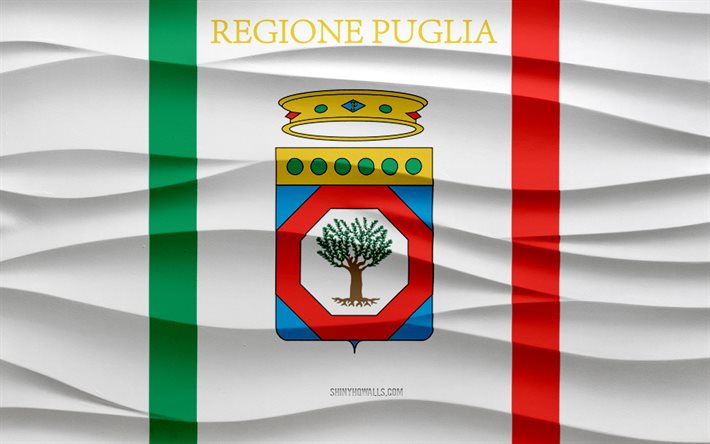 4k, bandiera della puglia, onde 3d intonaco sfondo, struttura delle onde 3d, simboli nazionali italiani, giorno della puglia, regioni d'italia, bandiera della puglia 3d, puglia, italia