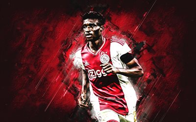 Mohammed Kudus, AFC Ajax, Ghanaian football player, portrait, red stone background, Ajax, Eredivisie, Ajax Amsterdam, football